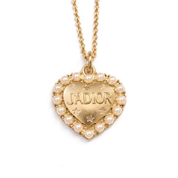 Dior Jewelry - Upcycled Designer-Inspired Heart Pendant Necklace Pearl Trim Gold Tone